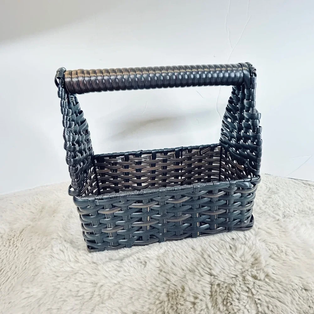 Woven Basket with Handle Storage Organizer Shelf Decor Display Black Brown‎